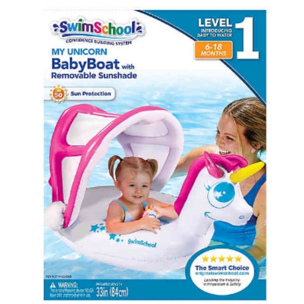 My Unicorn Baby Boat with Sun Shade in White/Pink